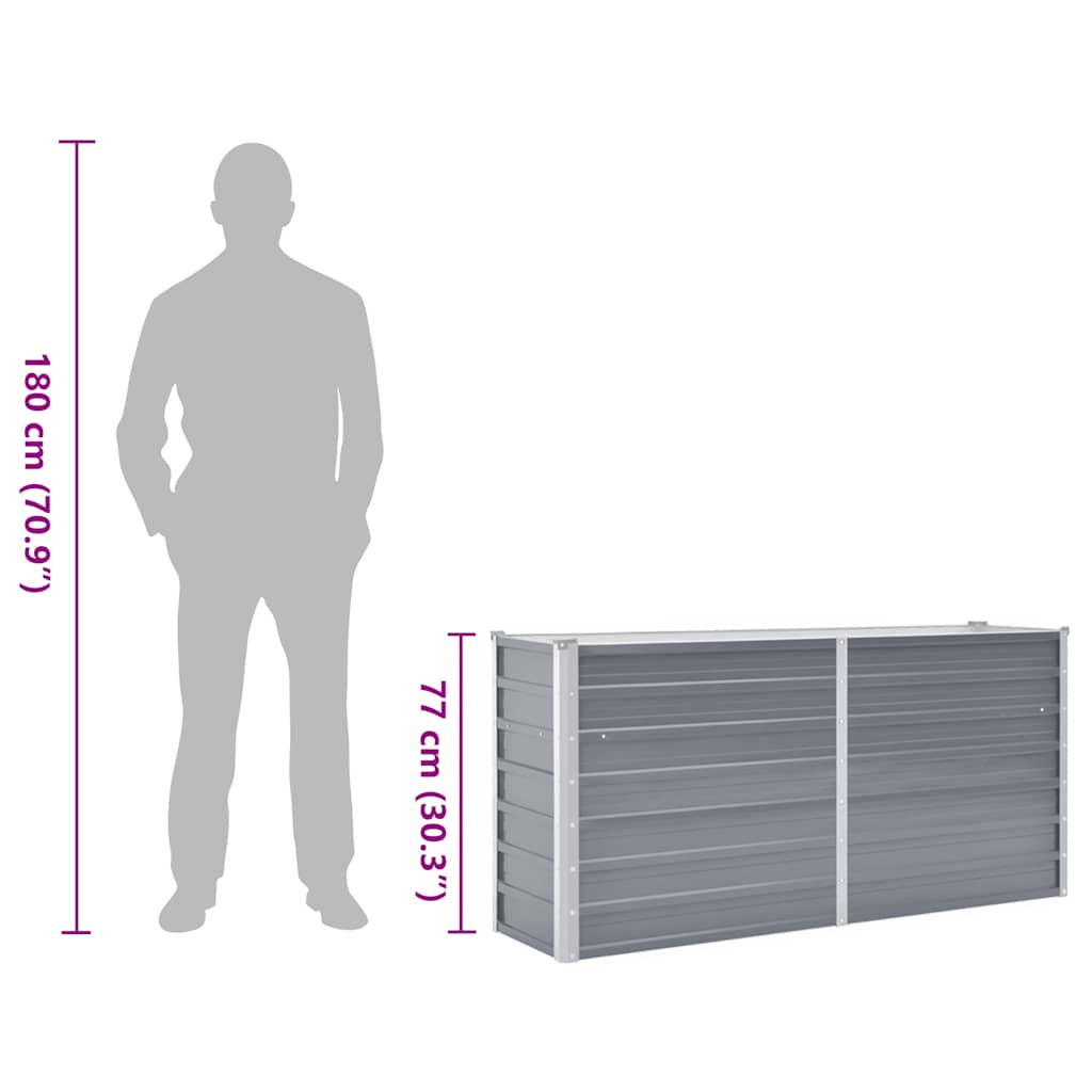 Canteiro elevado de jardim aço galvanizado 160x40x77cm cinzento