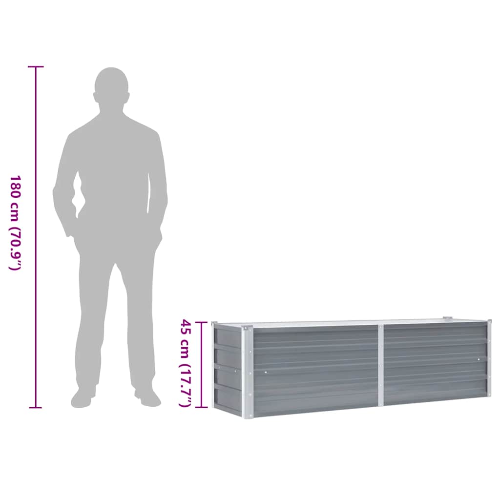 Canteiro elevado de jardim aço galvanizado 160x40x45cm cinzento