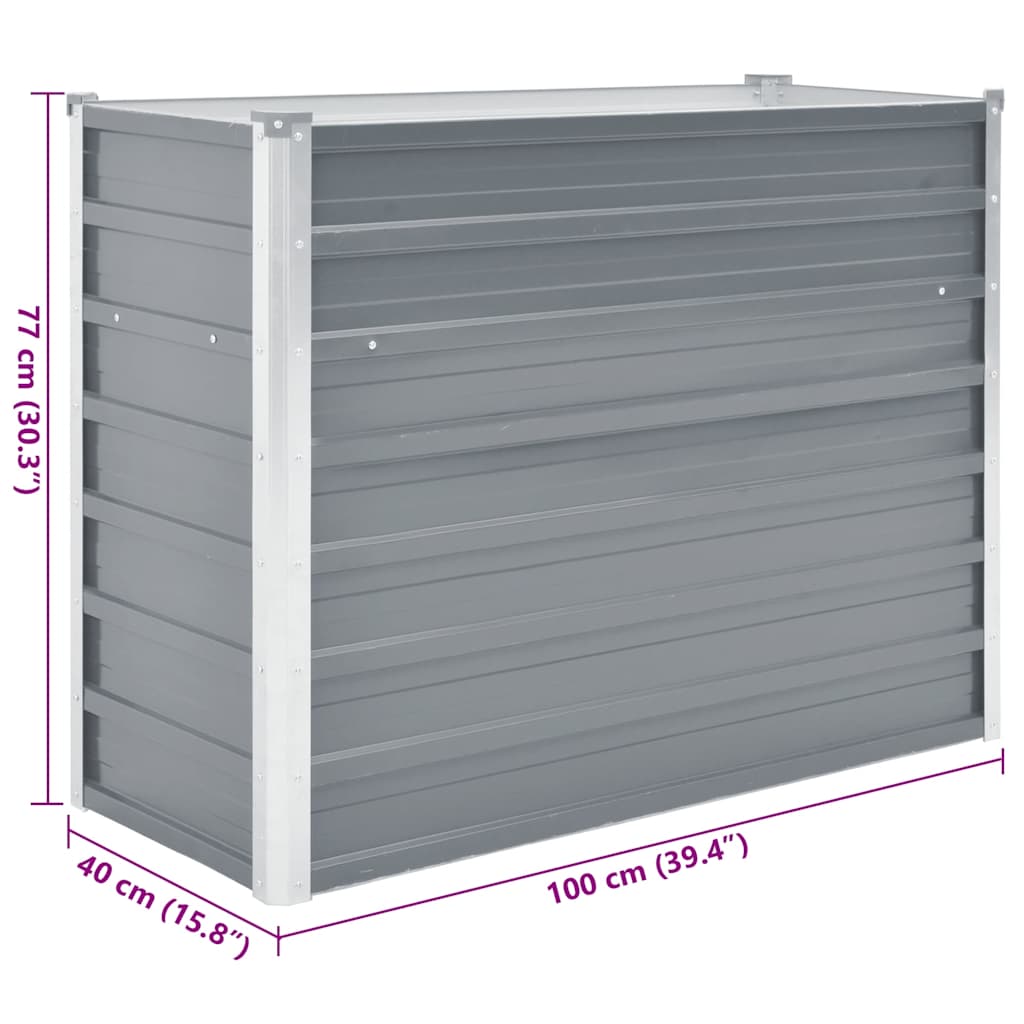 Canteiro elevado de jardim aço galvanizado 100x40x77cm cinzento