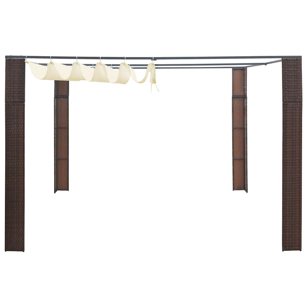 Gazebo com teto em vime PE 300x300x220 cm castanho e creme