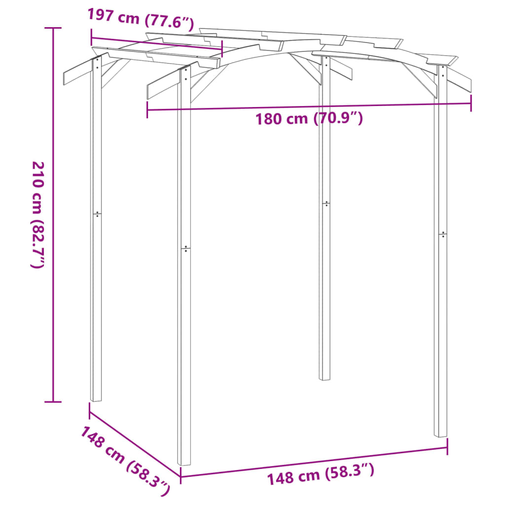 Pérgola de jardim 180x197x210 cm madeira de pinho impregnada