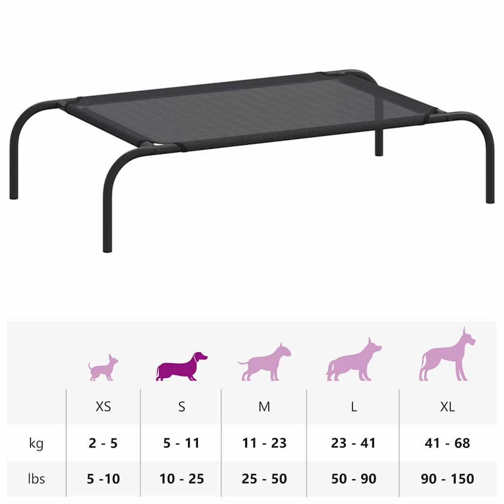 Cama para cães elevada preto S textilene