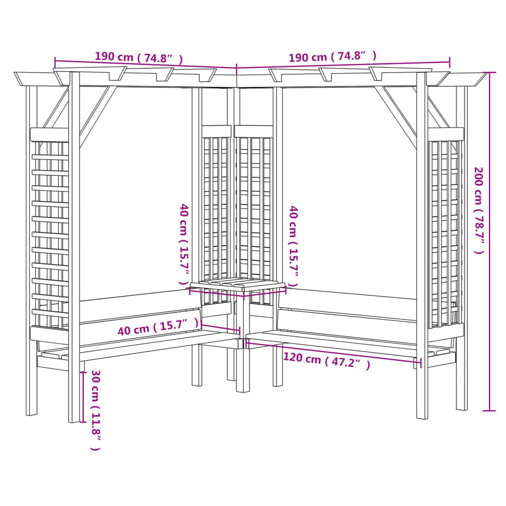 Pérgola de jardim com telhado e banco pinho impregnado