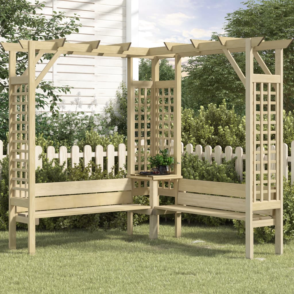 Pérgola de jardim com telhado e banco pinho impregnado