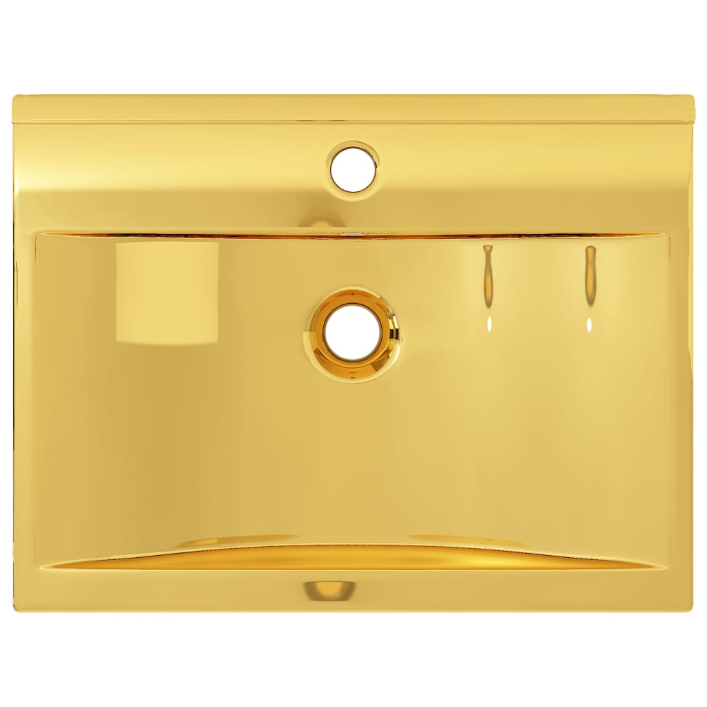 Lavatório com extravasamento 60x46x16 cm cerâmica dourado