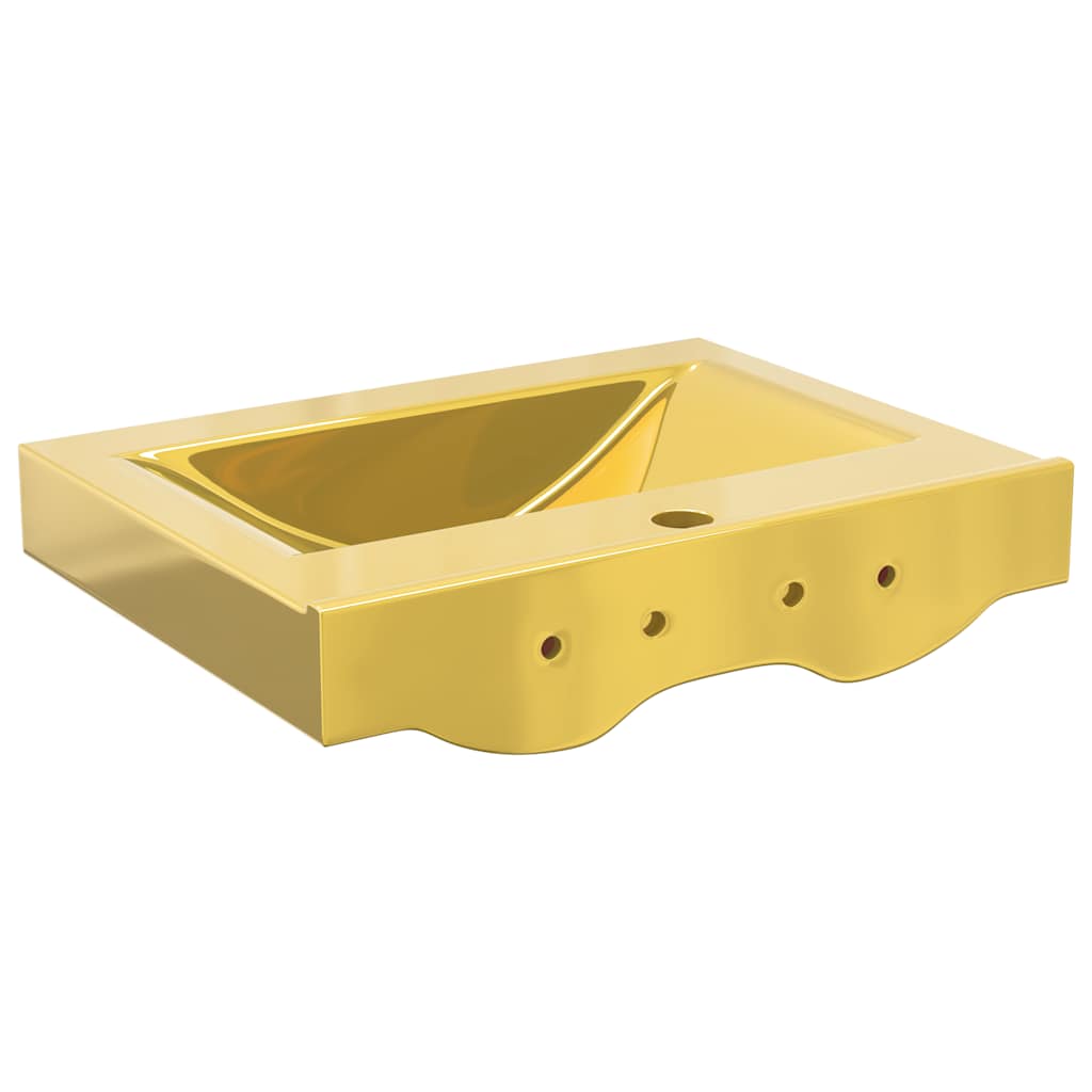 Lavatório com extravasamento 60x46x16 cm cerâmica dourado