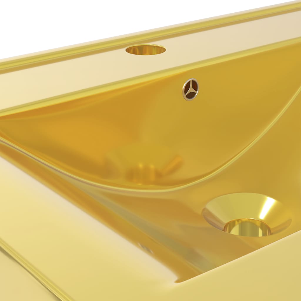 Lavatório com extravasamento 60x46x16 cm cerâmica dourado