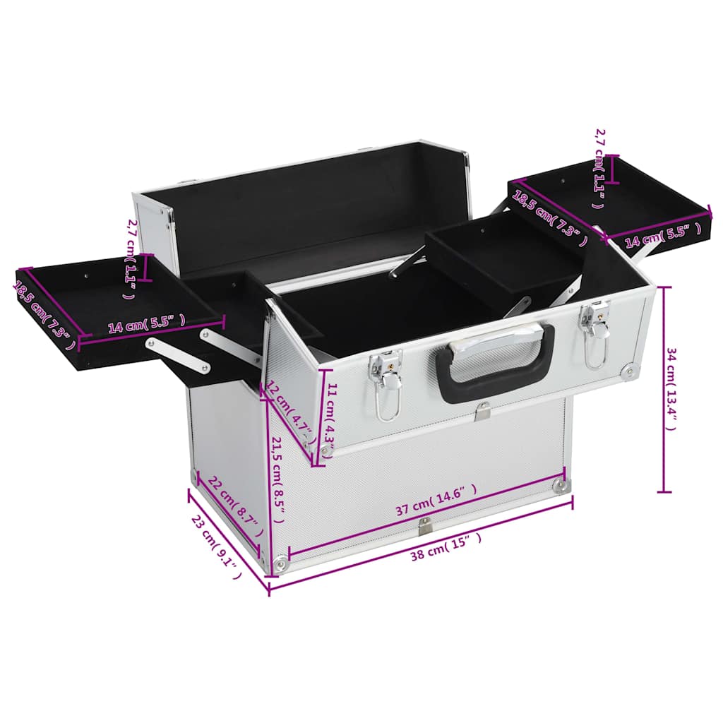 Caixa de maquilhagem 38x23x34 cm alumínio prateado