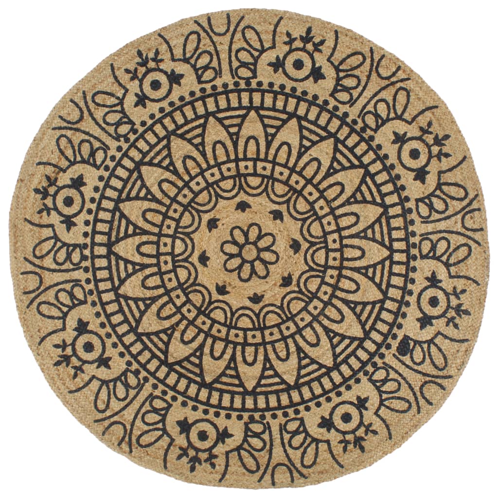 Tapete artesanal em juta com impressão a branco 150 cm