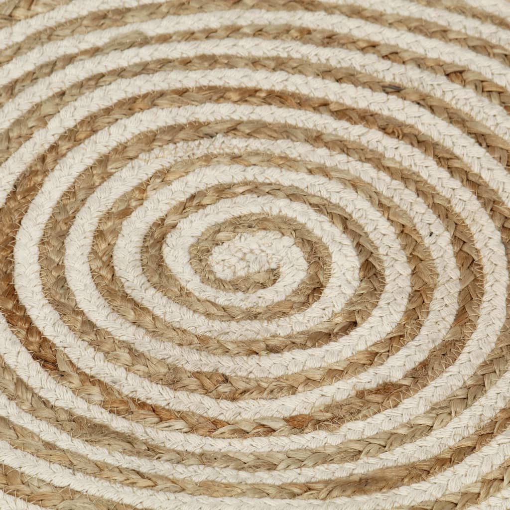 Tapete artesanal em juta com design em espiral branco 90 cm