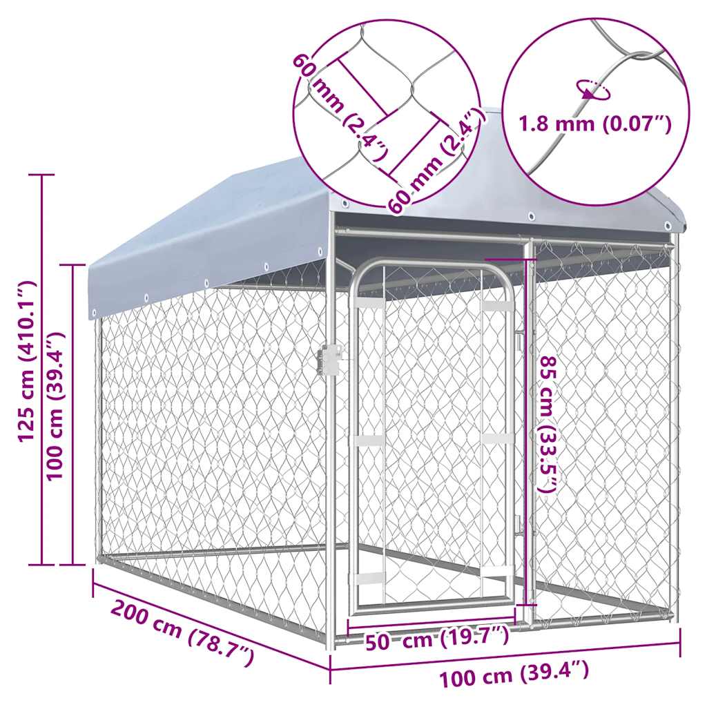 Canil de exterior com telhado 200x100x125 cm
