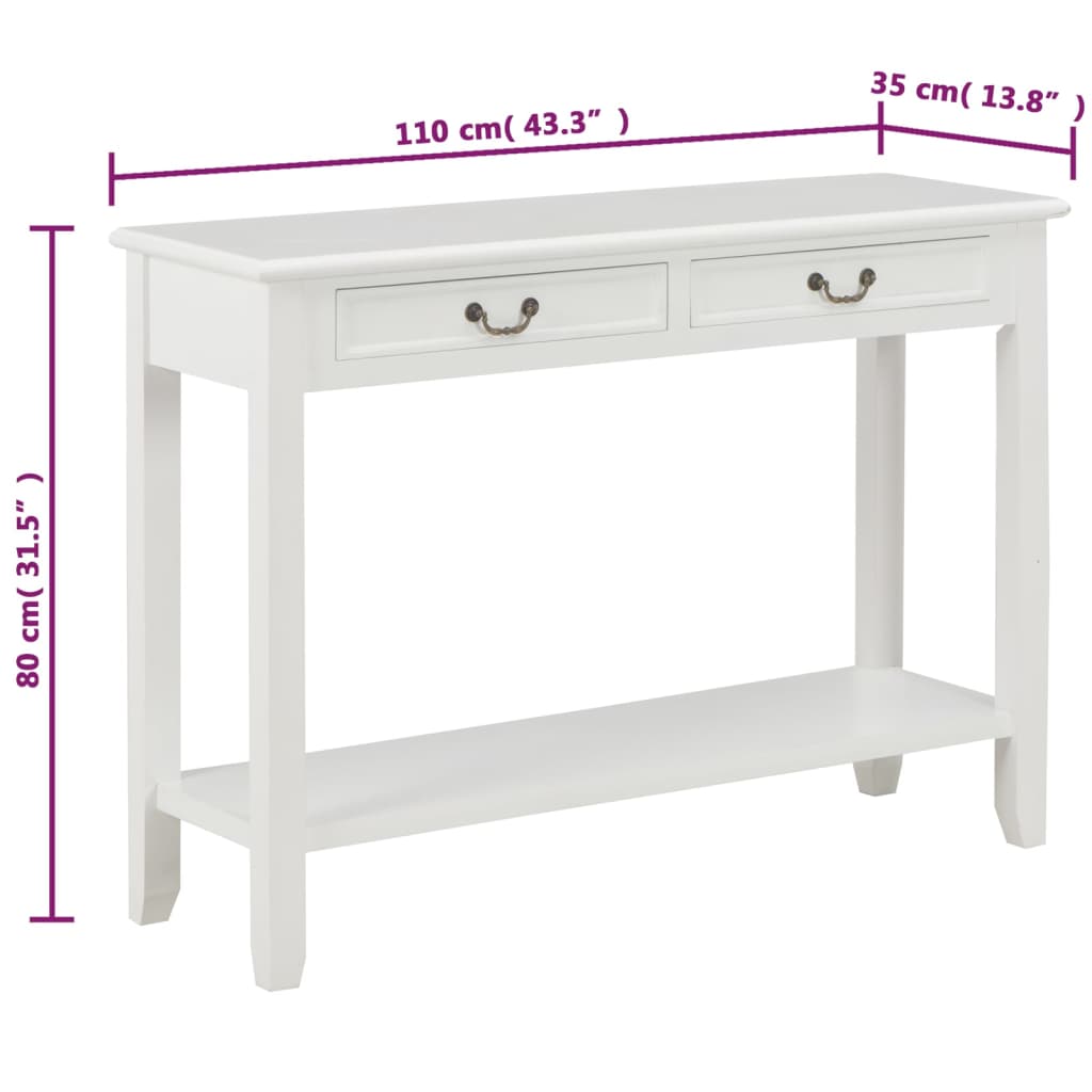 Mesa consola 110x35x80 cm madeira branco