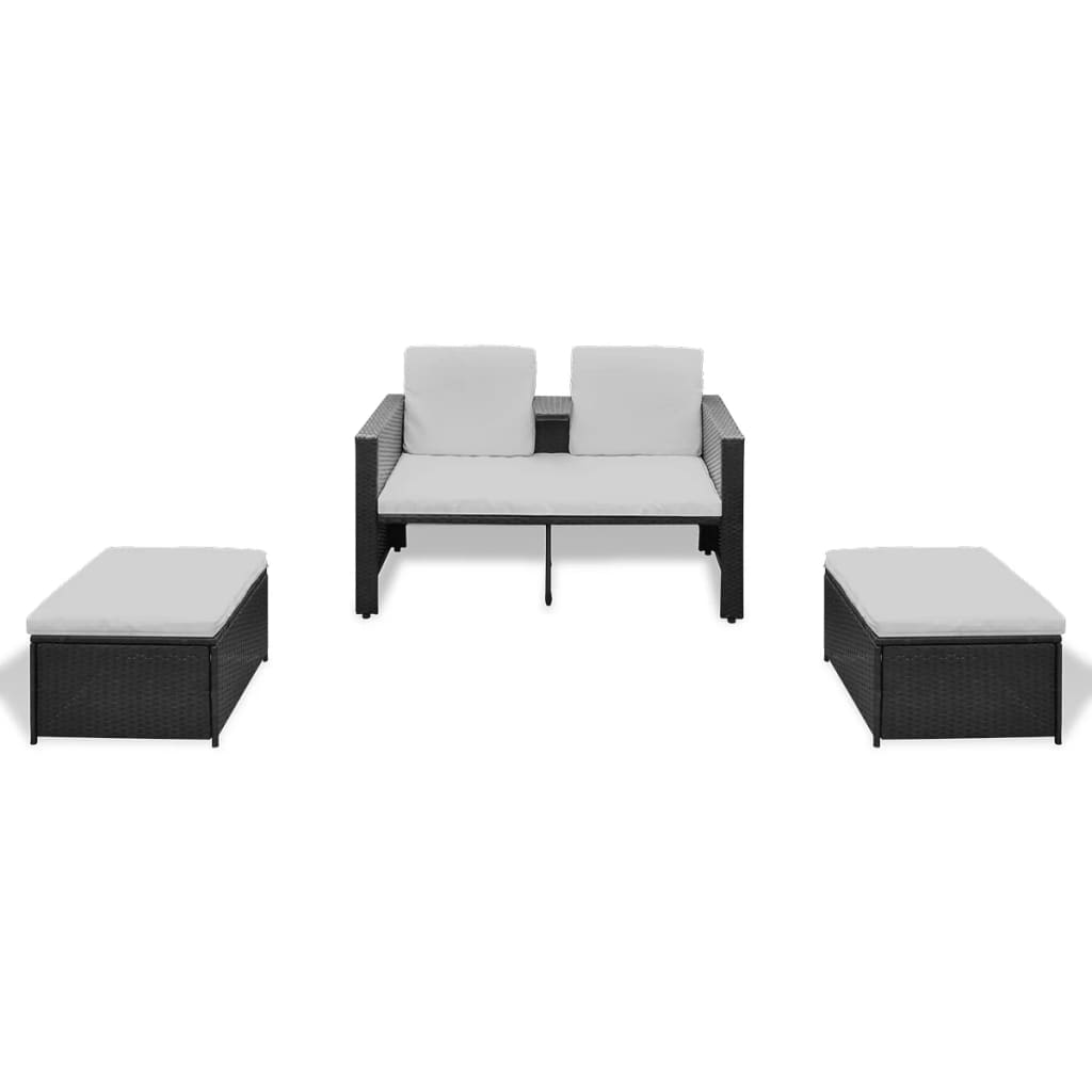 4 pcs conjunto lounge de jardim c/ almofadões vime PE preto
