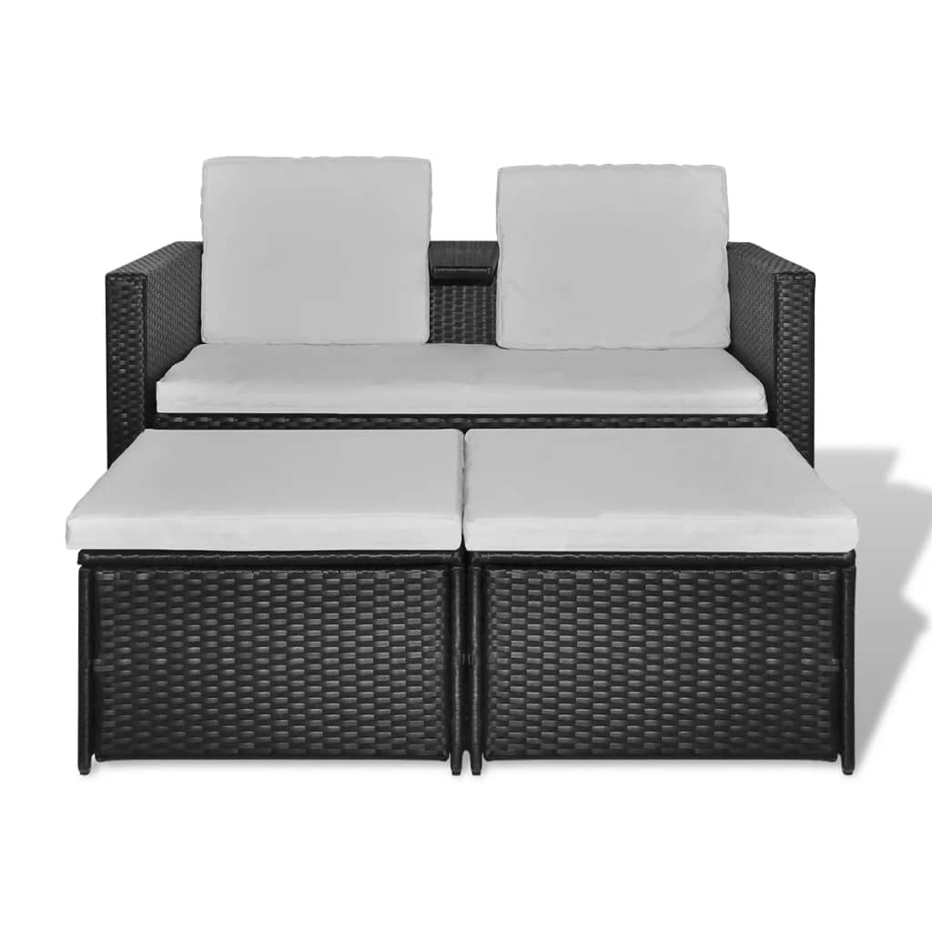 4 pcs conjunto lounge de jardim c/ almofadões vime PE preto