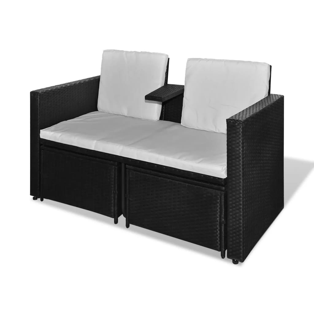 4 pcs conjunto lounge de jardim c/ almofadões vime PE preto
