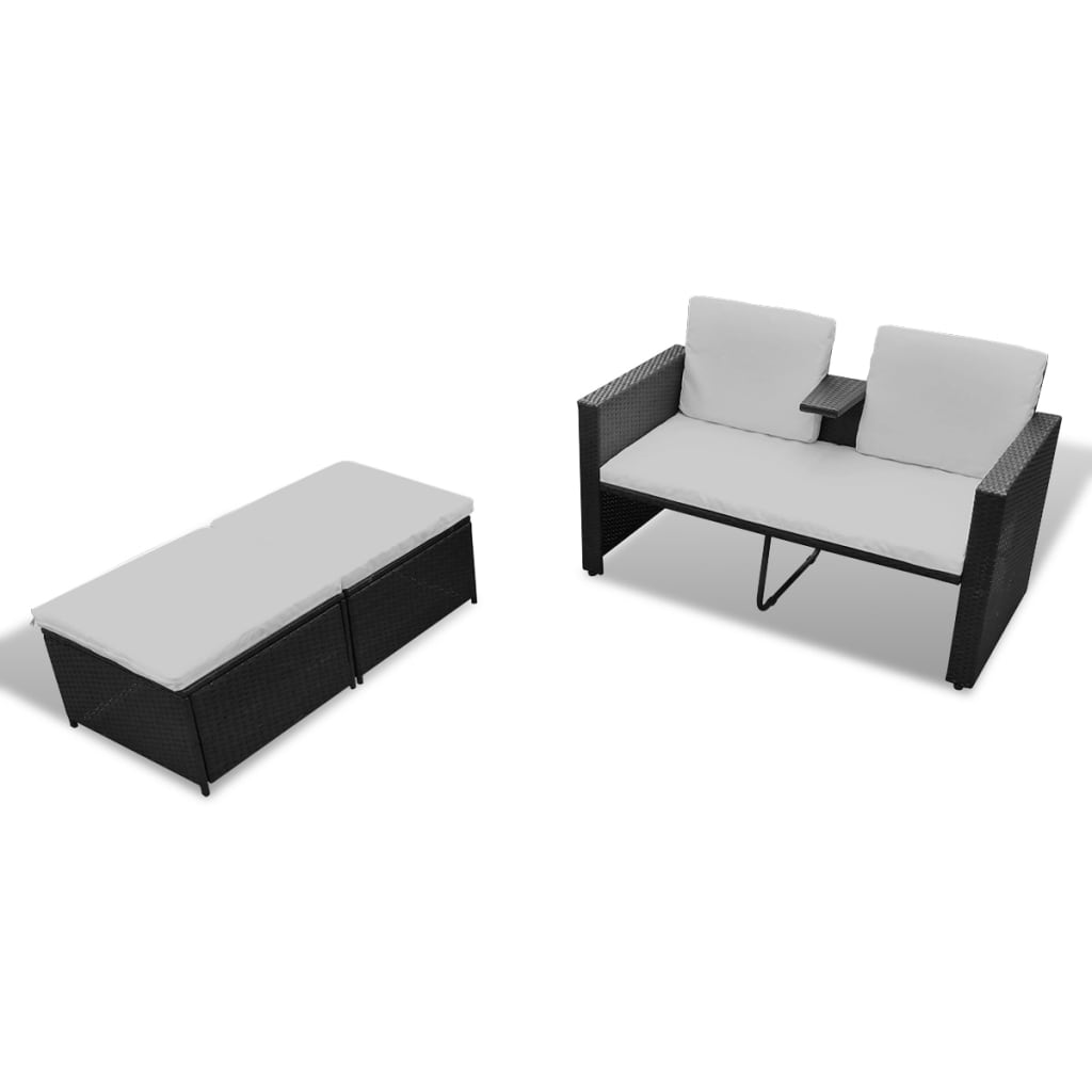 4 pcs conjunto lounge de jardim c/ almofadões vime PE preto