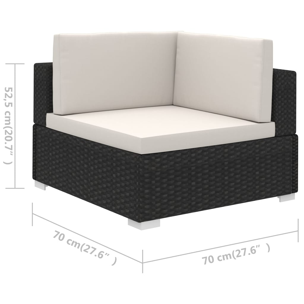 6 pcs conjunto lounge de jardim c/ almofadões vime PE preto