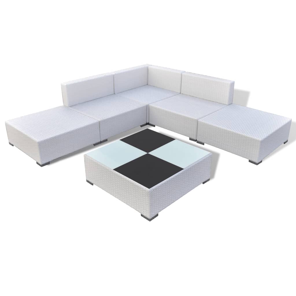6 pcs conjunto lounge de jardim c/ almofadões vime PE branco
