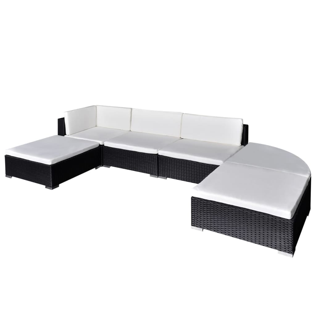 6 pcs conjunto lounge de jardim c/ almofadões vime PE preto