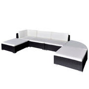 6 pcs conjunto lounge de jardim c/ almofadões vime PE preto