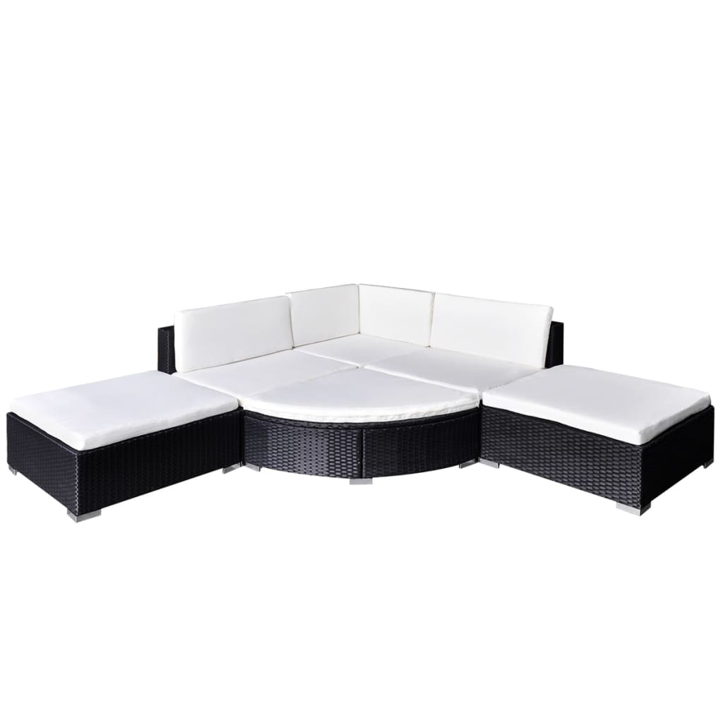 6 pcs conjunto lounge de jardim c/ almofadões vime PE preto