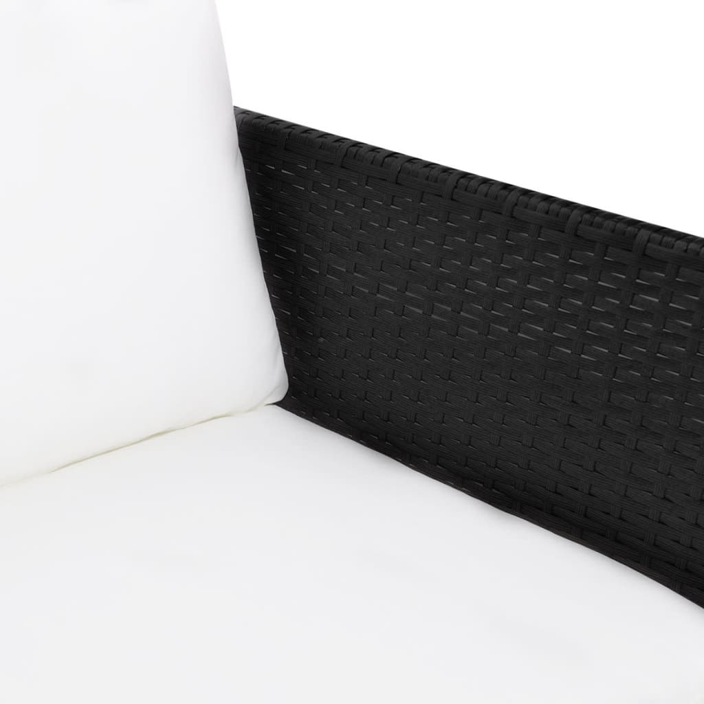 3 pcs conjunto lounge para jardim c/ almofadões vime PE preto