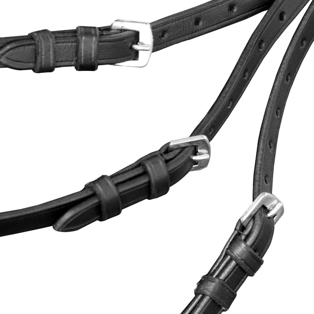 Cabeçada de couro com rédeas e brida, pónei, preto