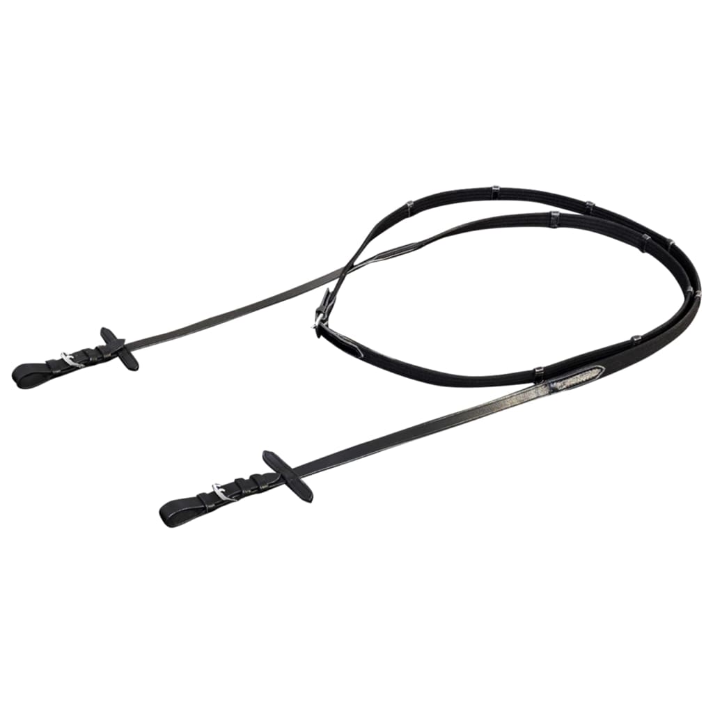 Cabeçada de couro com rédeas e brida, pónei, preto