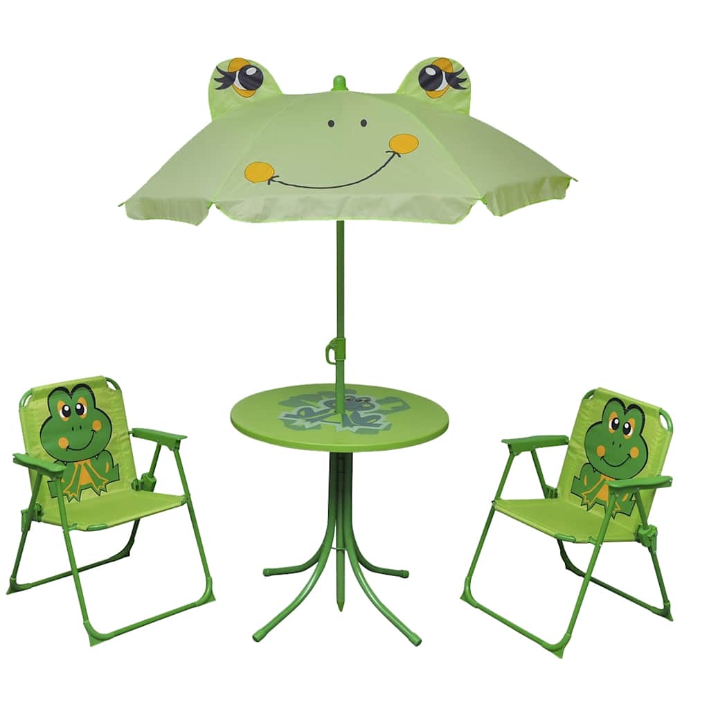 3 pcs conjunto bistrô de jardim infantil c/ guarda-sol verde