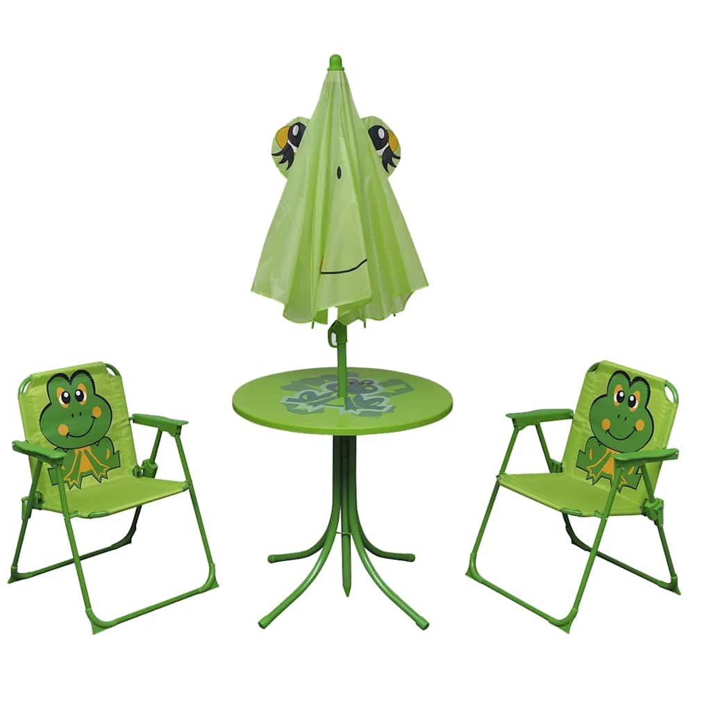 3 pcs conjunto bistrô de jardim infantil c/ guarda-sol verde