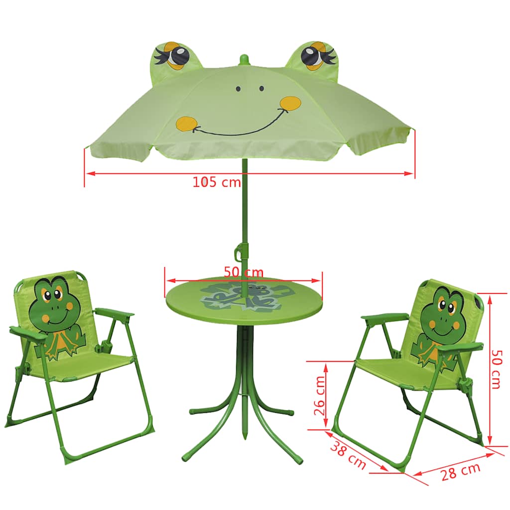 3 pcs conjunto bistrô de jardim infantil c/ guarda-sol verde