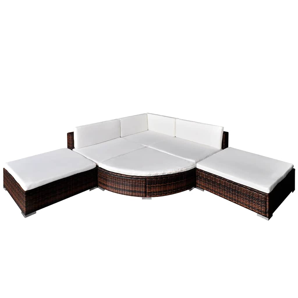 6 pcs conjunto lounge de jardim c/ almofadões vime PE castanho