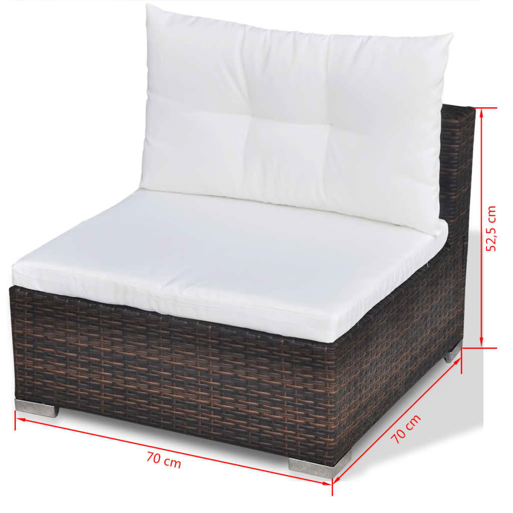 10 pcs conjunto lounge jardim c/ almofadões vime PE castanho