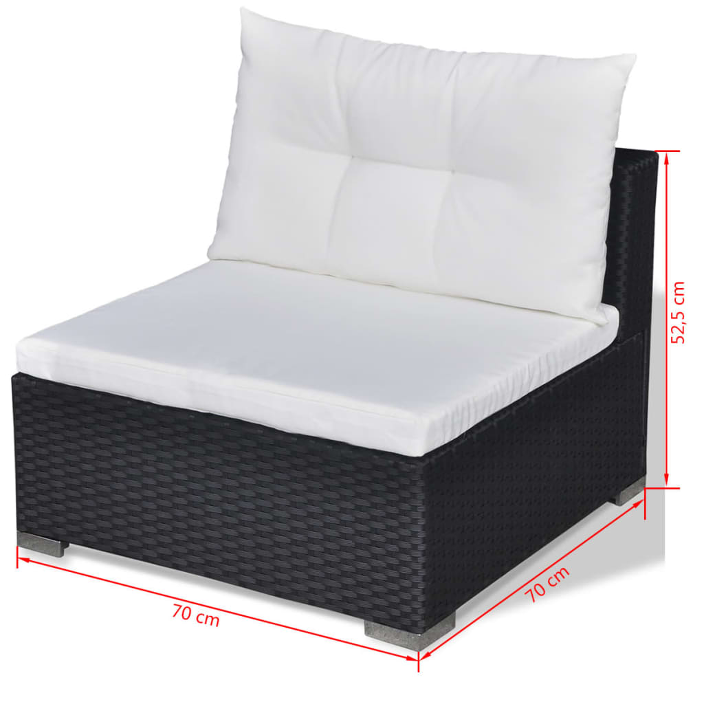 10 pcs conjunto lounge de jardim c/ almofadões vime PE preto