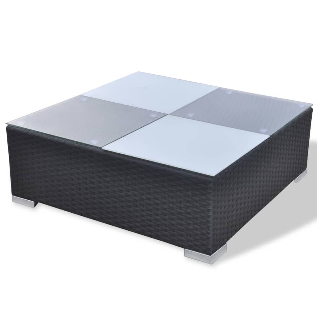 10 pcs conjunto lounge de jardim c/ almofadões vime PE preto