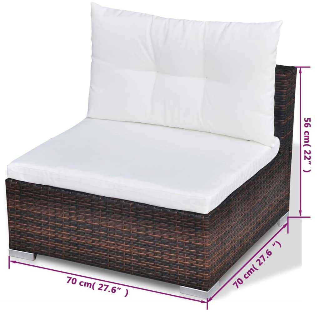 10 pcs conjunto lounge jardim c/ almofadões vime PE castanho