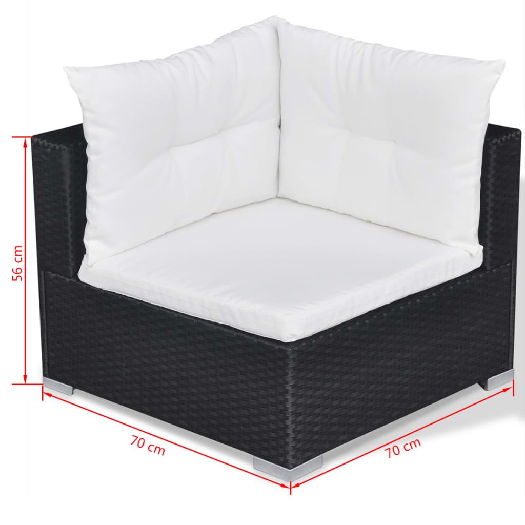 10 pcs conjunto lounge de jardim c/ almofadões vime PE preto