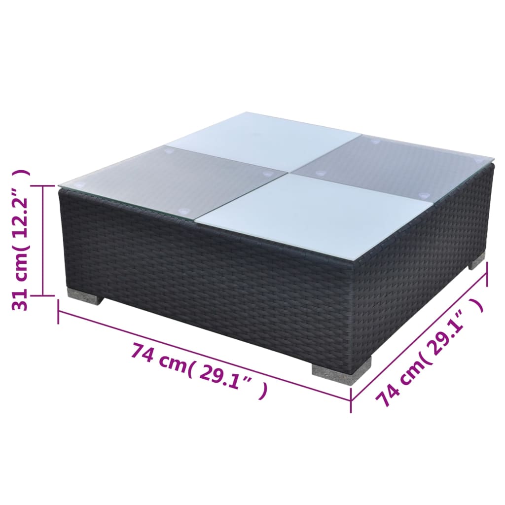 5 pcs conjunto lounge de jardim c/ almofadões vime PE preto