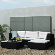 5 pcs conjunto lounge de jardim c/ almofadões vime PE preto