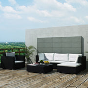 6 pcs conjunto lounge de jardim c/ almofadões vime PE preto