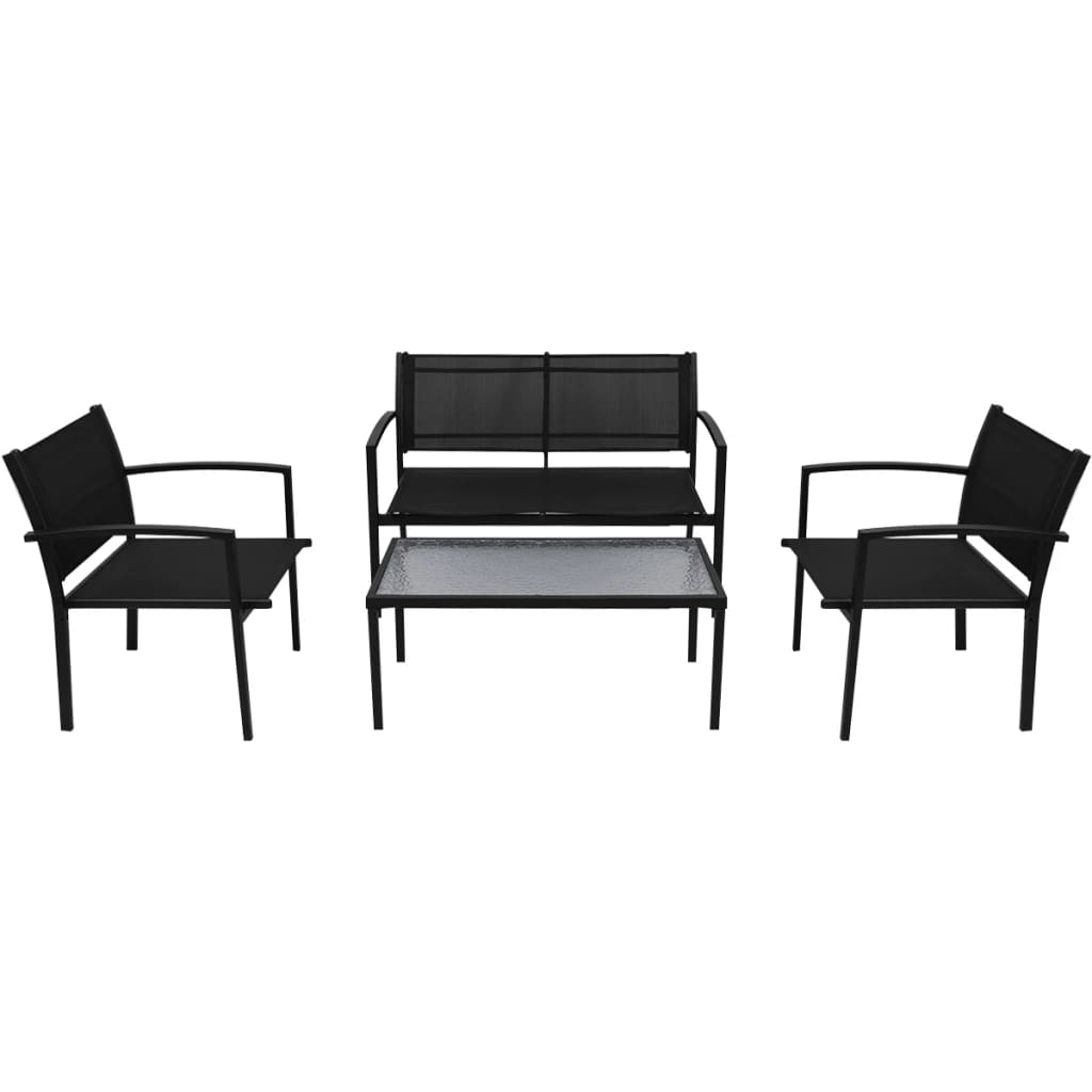 4 pcs conjunto lounge para jardim textilene preto