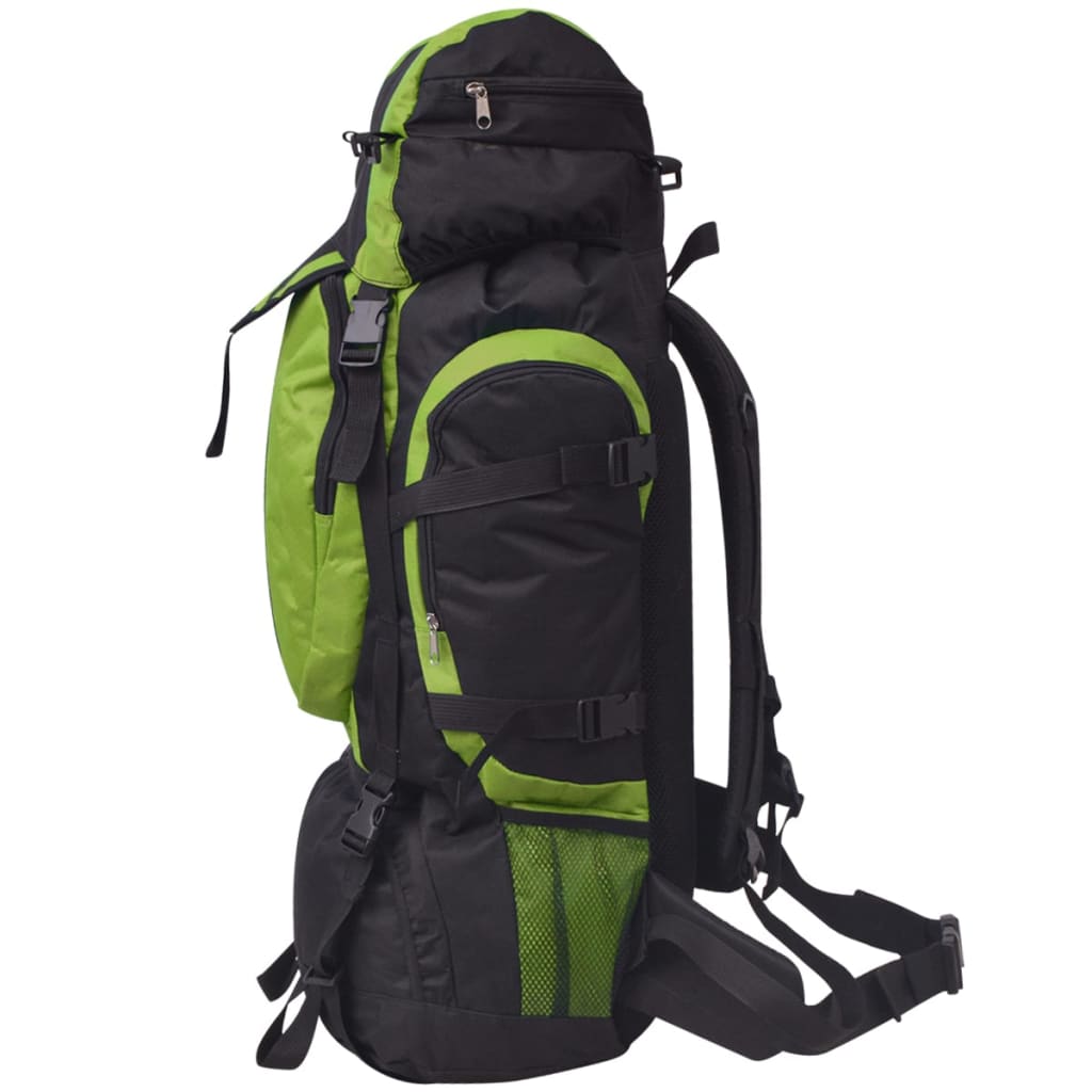 Mochila de caminhada XXL 75 L preto e verde