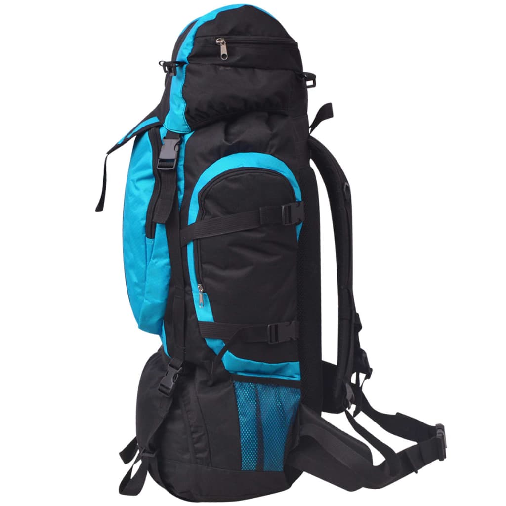 Mochila de caminhada XXL 75 L preto e azul