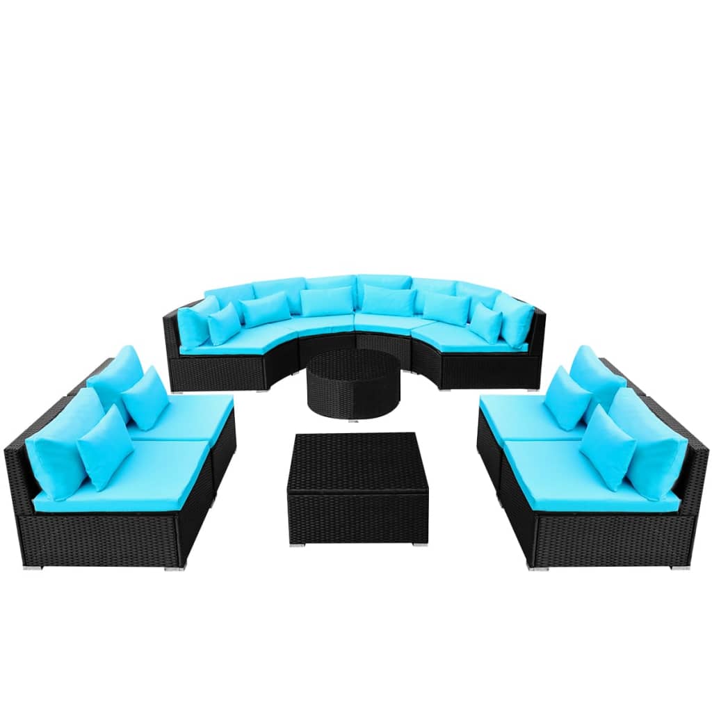 13 pcs conjunto lounge jardim c/ almofadões vime PE azul