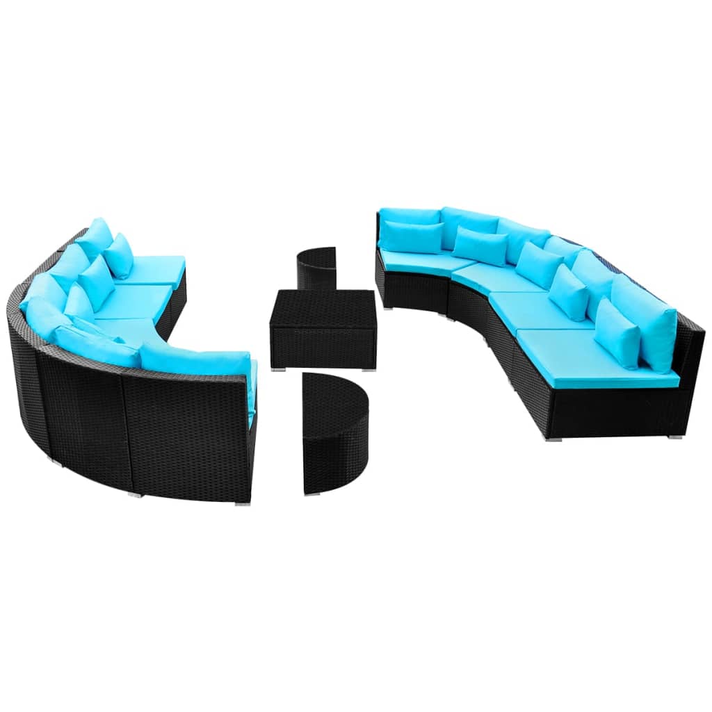13 pcs conjunto lounge jardim c/ almofadões vime PE azul