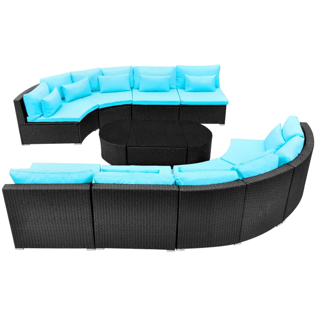 13 pcs conjunto lounge jardim c/ almofadões vime PE azul