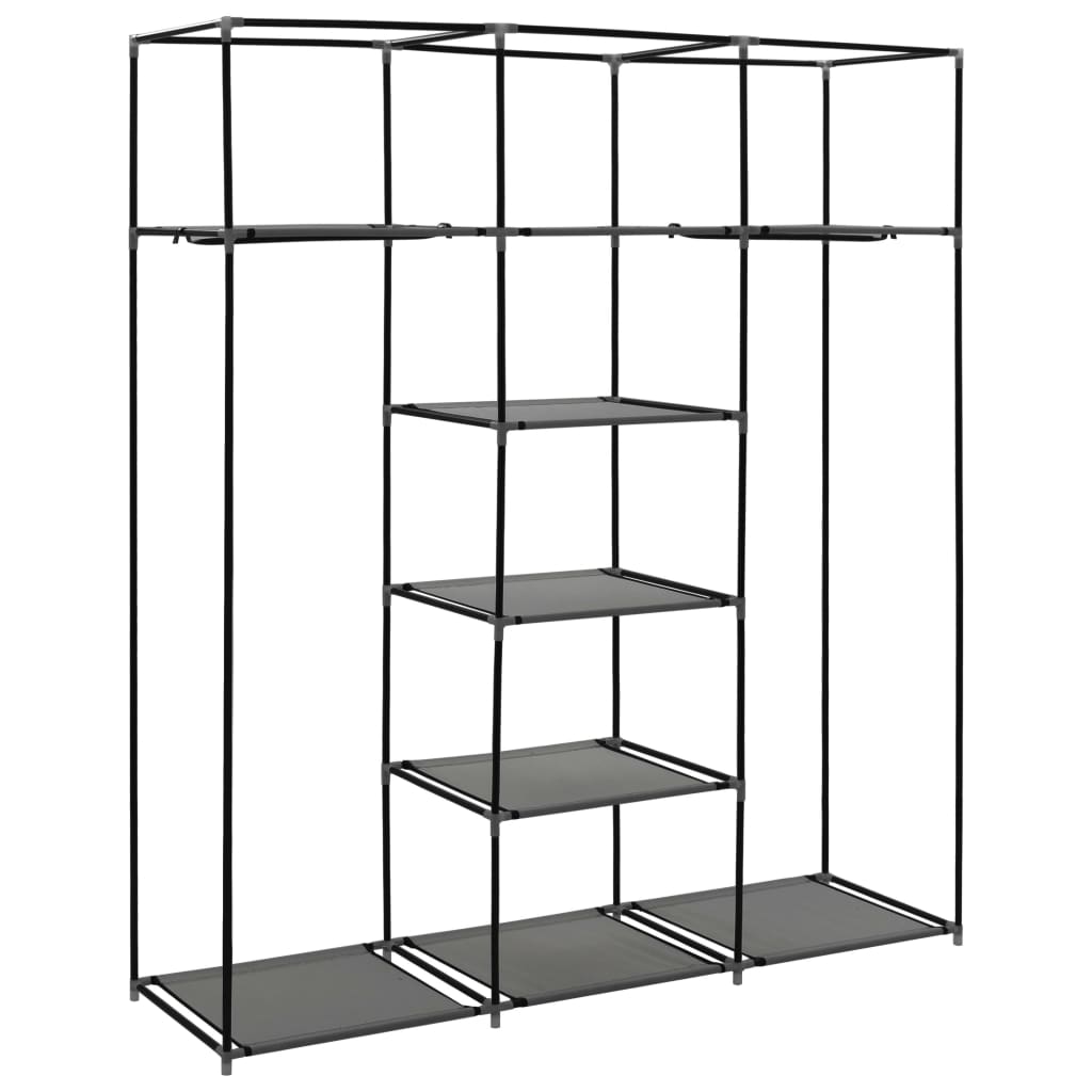 Roupeiro c/ compartimentos e varões 150x45x175 cm tecido cinza