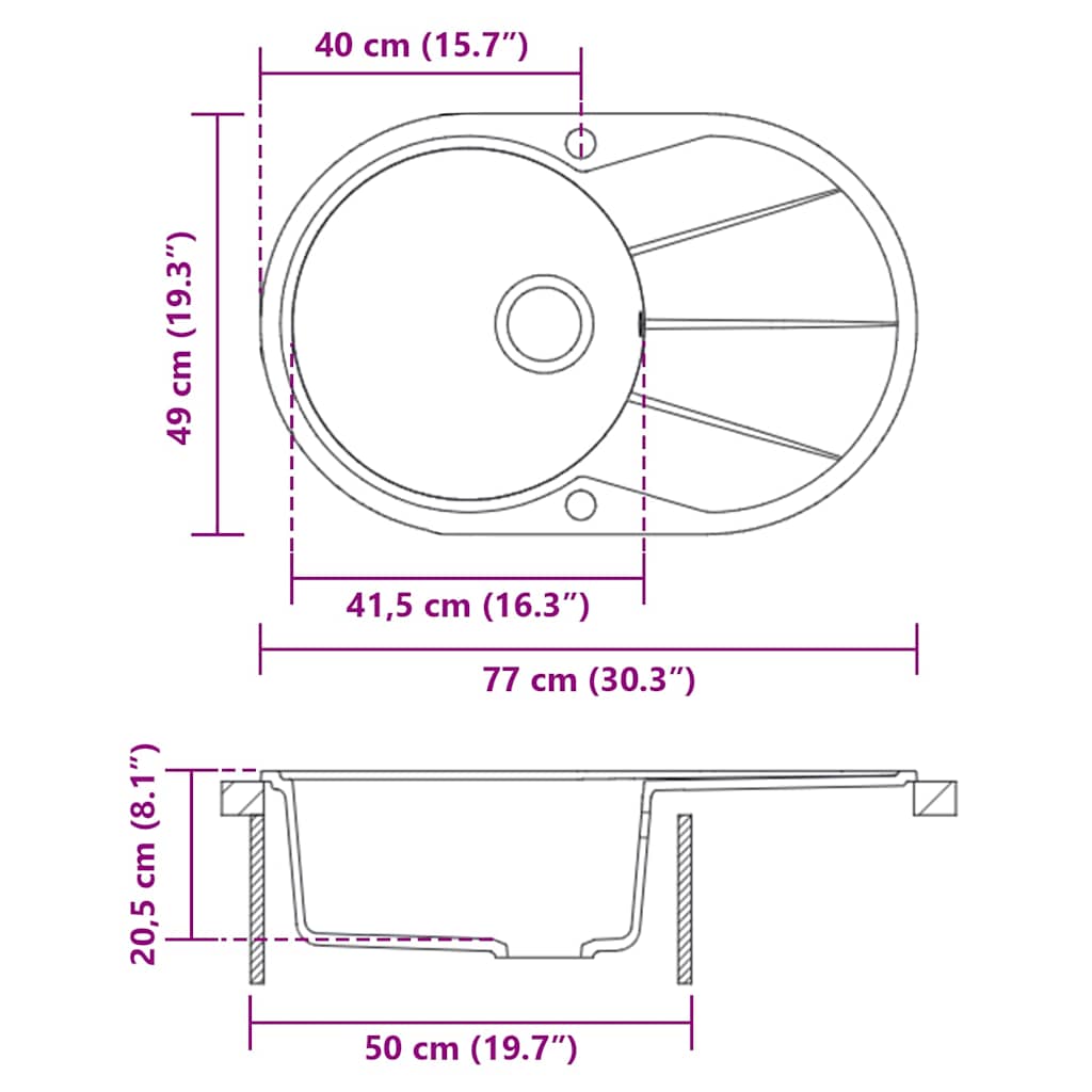 Lava-louça com 1 cuba oval granito bege