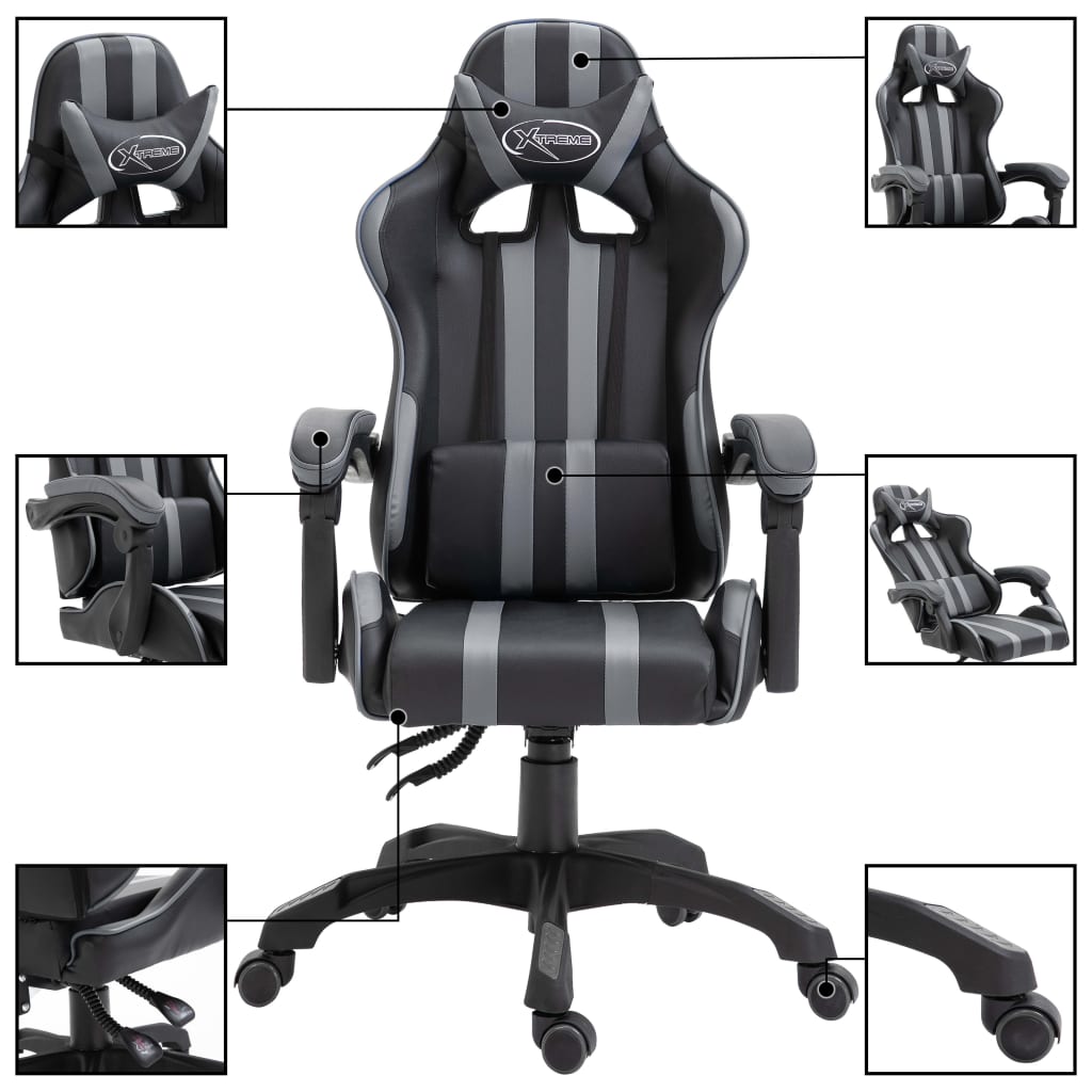 Cadeira de gaming couro artificial cinzento