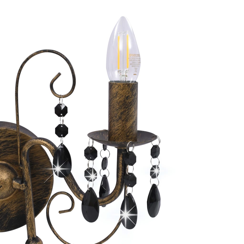 Candeeiro de parede com contas 2 x lâmpadas E14 preto antigo